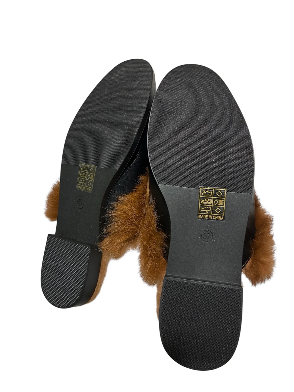 Black Leather Fur-Trim Mule with Gold Horsebit - Picture 3 of 4